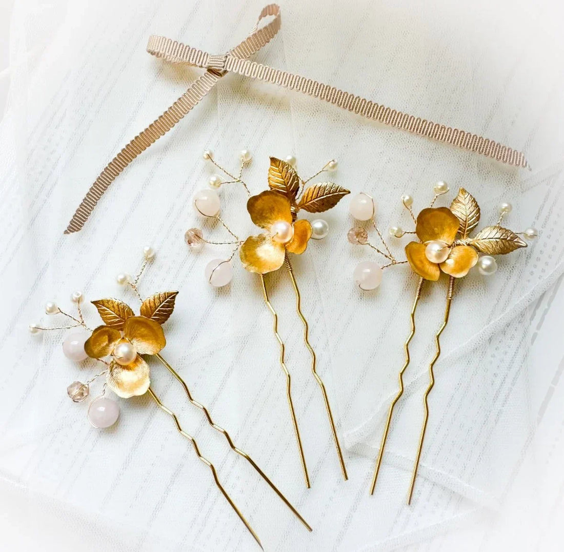 set of three bridal hair pins for floral wedding