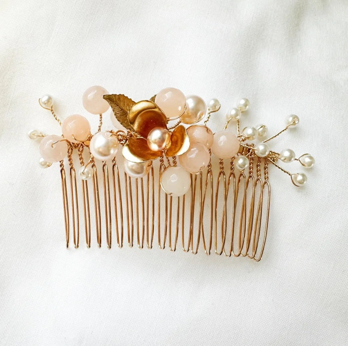 Bridal Haircomb Aventurine Pearl
