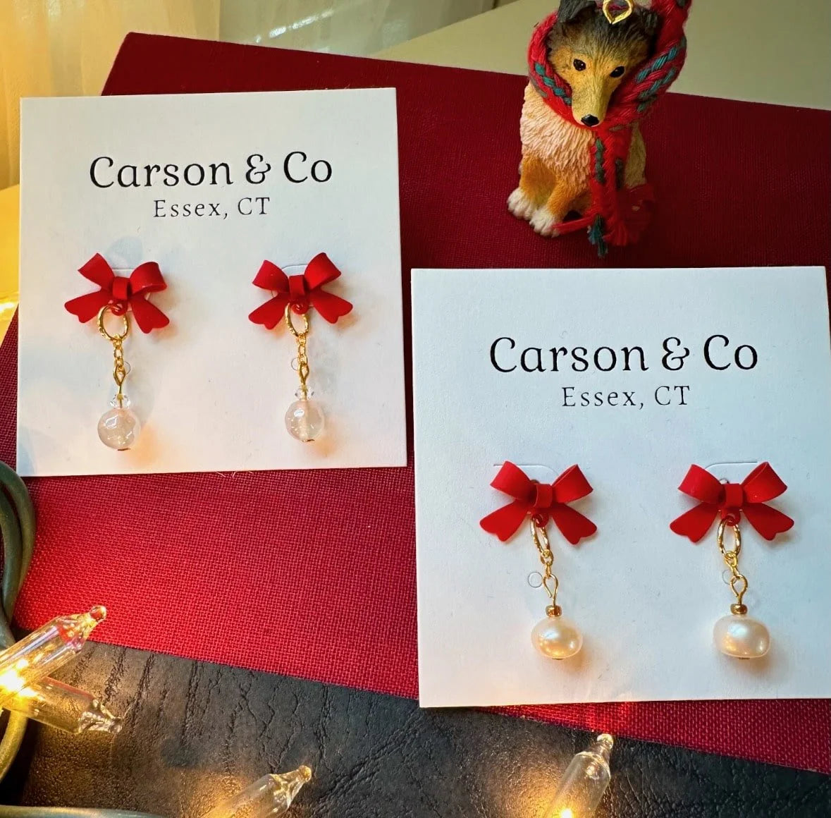 Crimson Bow Christmas Earrings