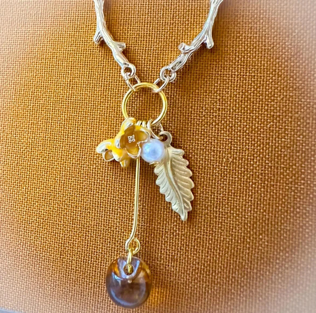 Fall Amber Yellow Flower Charm Handmade Connecticut