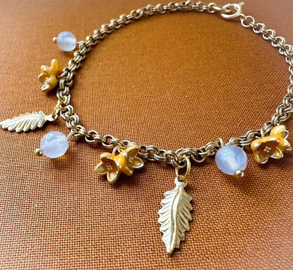 Fall Inspired Charm Bracelet Yellow Flowers Leaves Fog