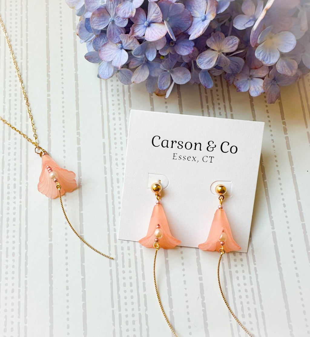 Flower Petal Earrings Necklace Set Peach Blush