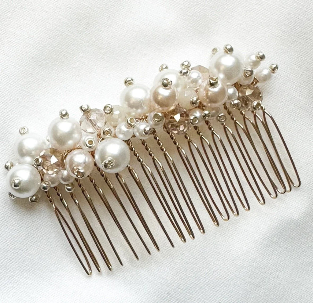Ivory Glass Pearl Haircomb Wedding