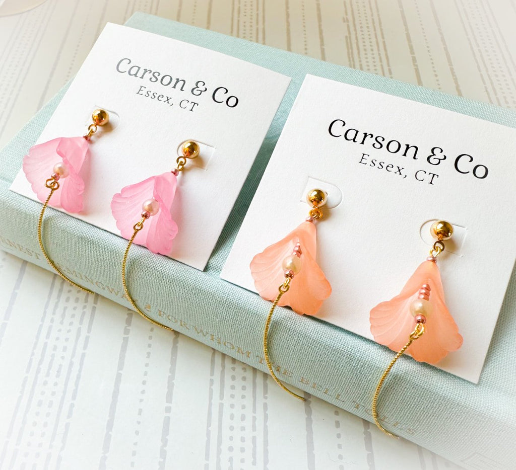 Peach And Rose Colored Earrings With Large Flower