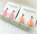 Peach And Rose Colored Earrings With Large Flower