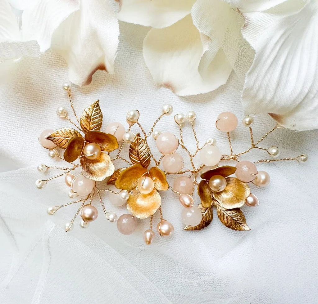 Pearl Pink Quartz Bridal Hair Adornment