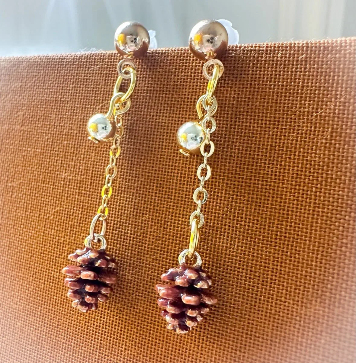 Pine Charm Earrings Brown Fall
