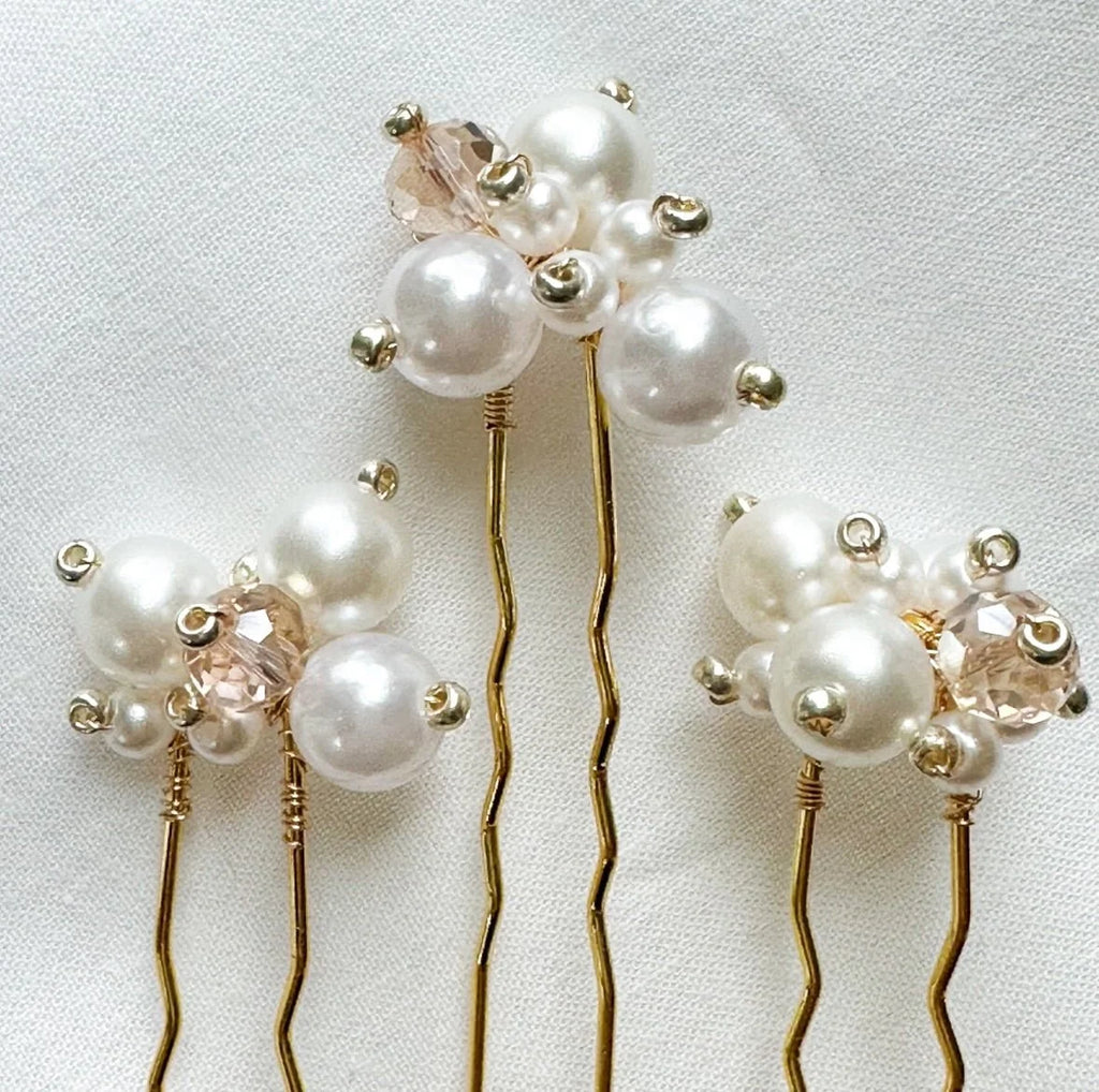 Set Of Three Pearl Hairpins