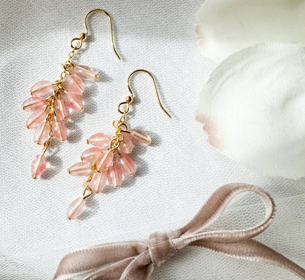 Cascading Strawberry Quartz Earrings