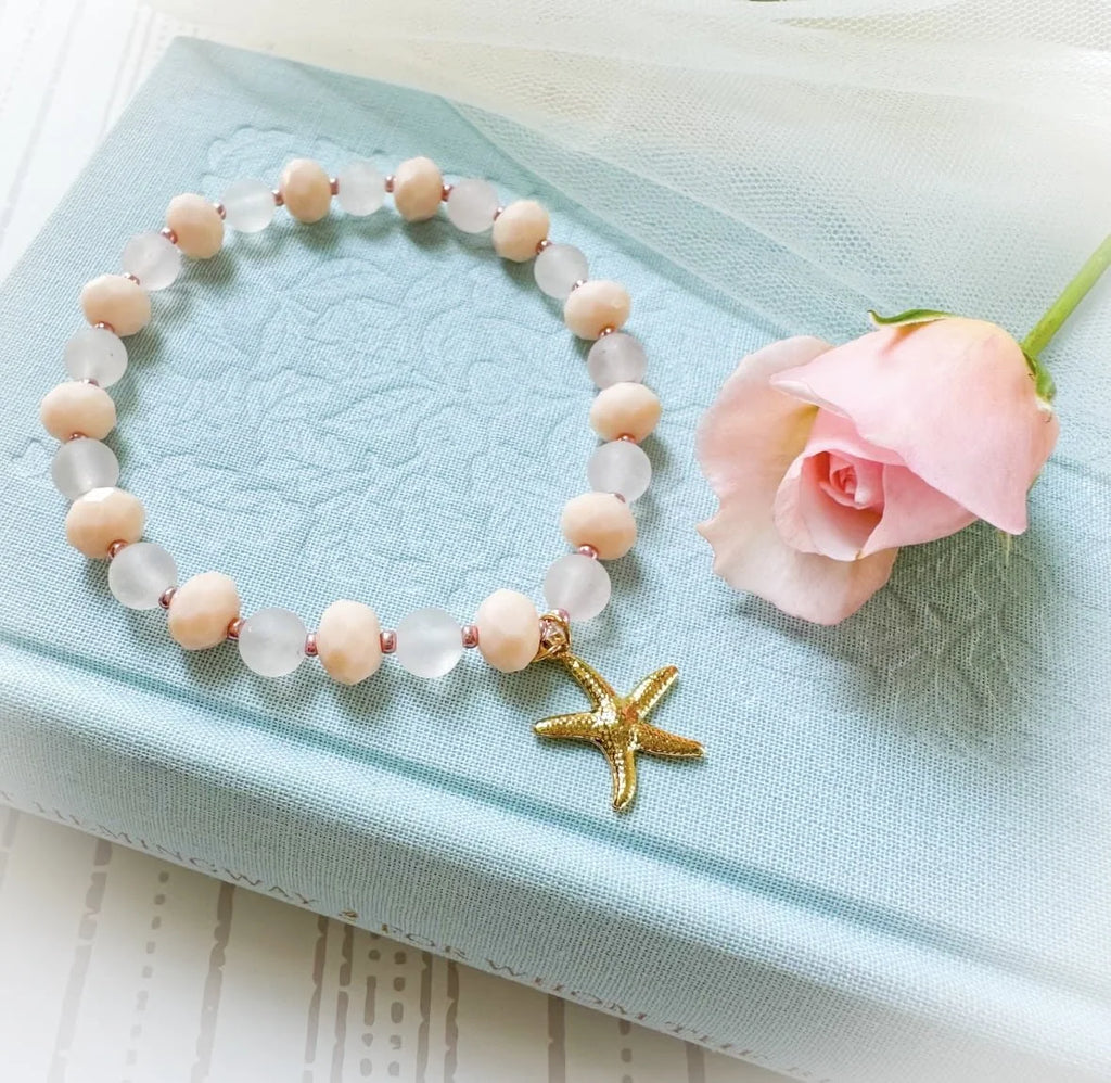 Cream Pink Stone Bracelet Starfish Charm