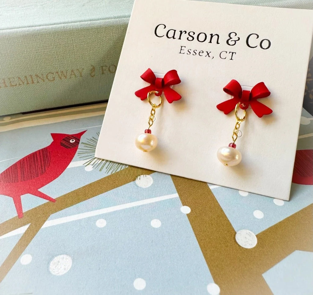 Crimson Bow Earrings Cardinal