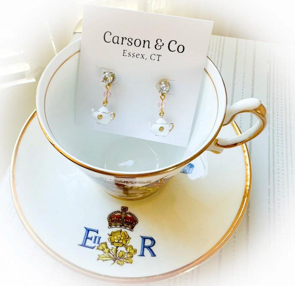 Crystal White Teapot Earrings