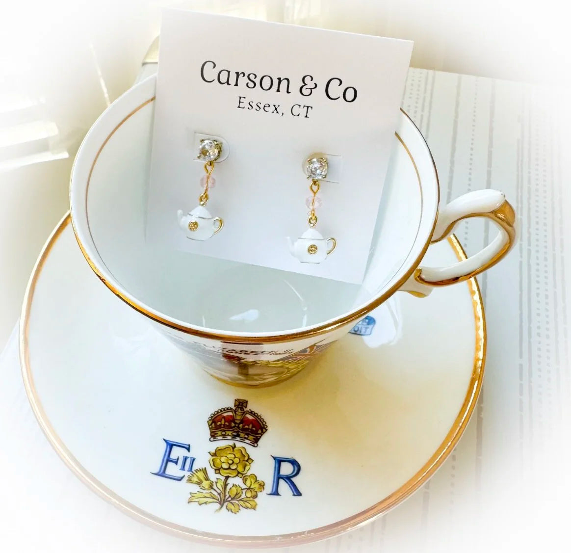 Crystal White Teapot Earrings