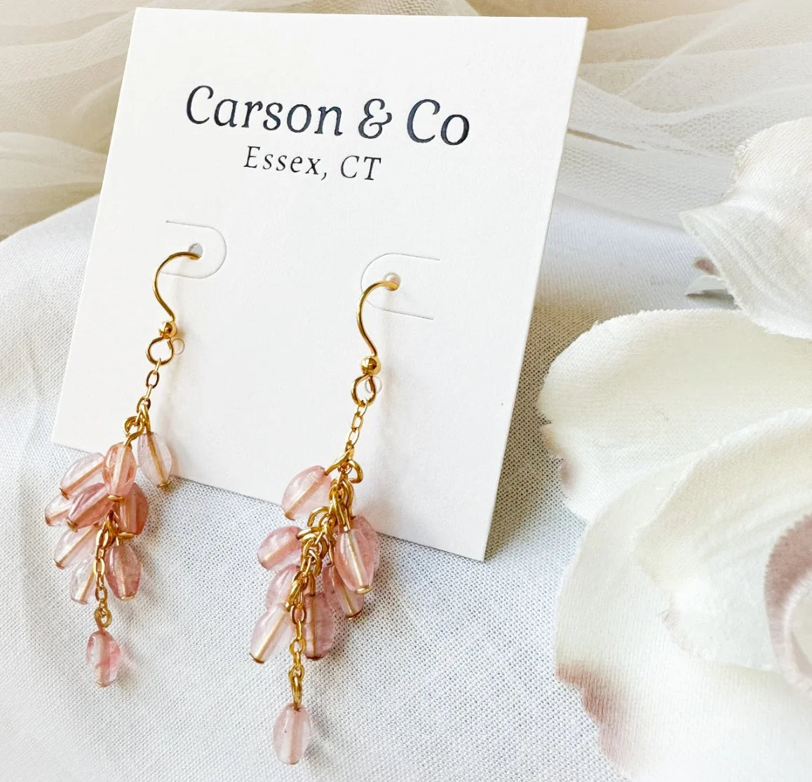 Dangly Earrings Pink Quartz Stones