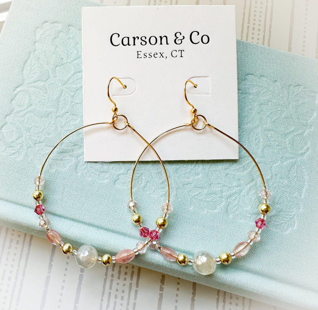Earrings Large Hoop Crystal Pink Gold Beach