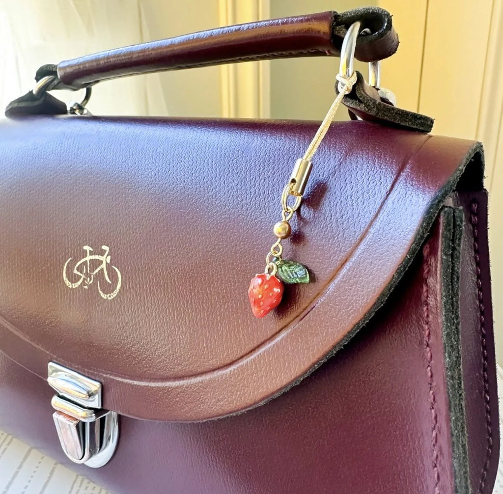 Enamel Strawberry Bag Charm With Leaf