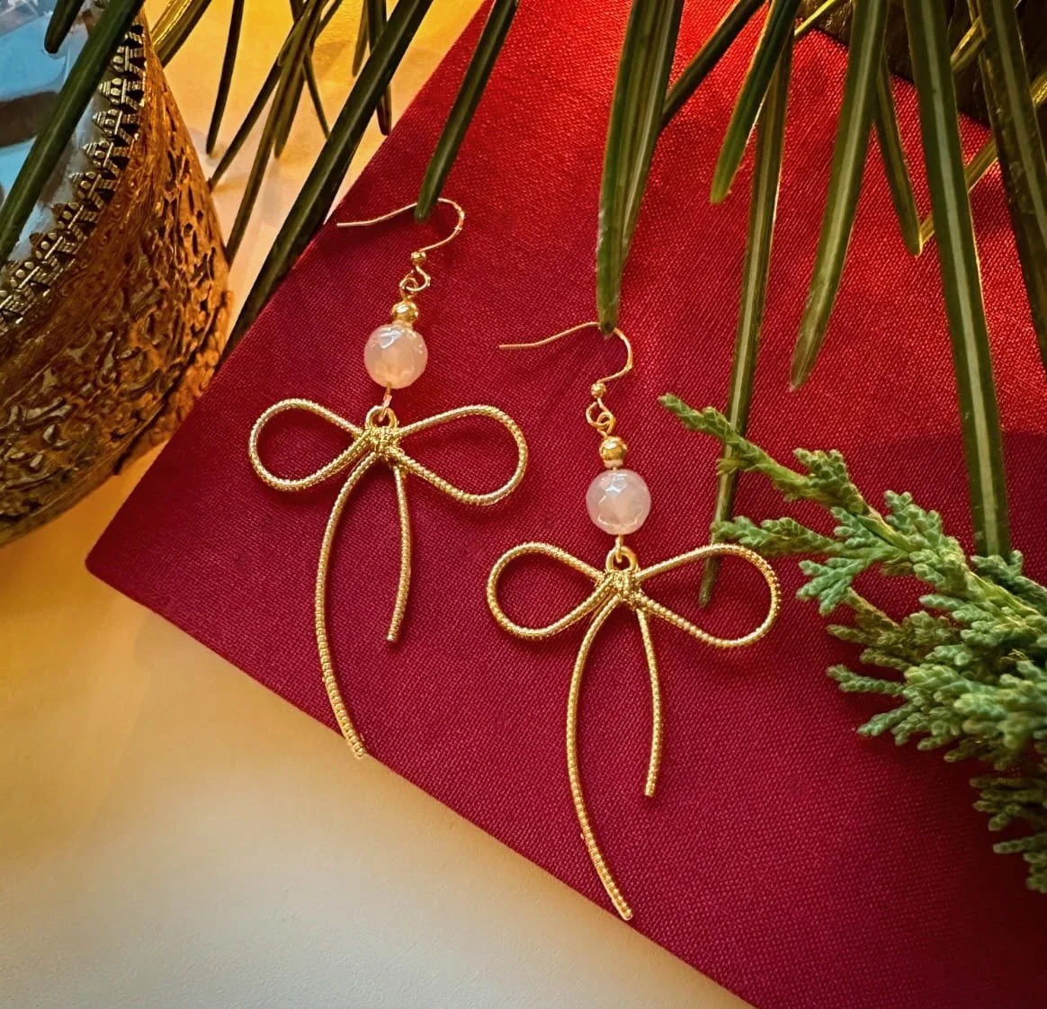 Gold Bow Christmas Earrings