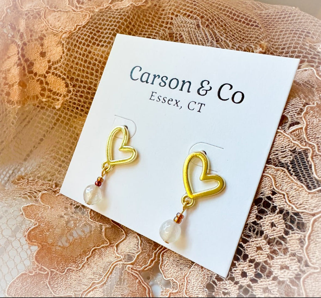 Gold Hearts Mystic Agate Earrings