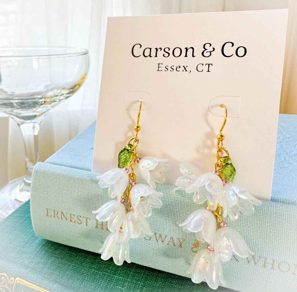 Handmade White Plum Blossom Long Earrings