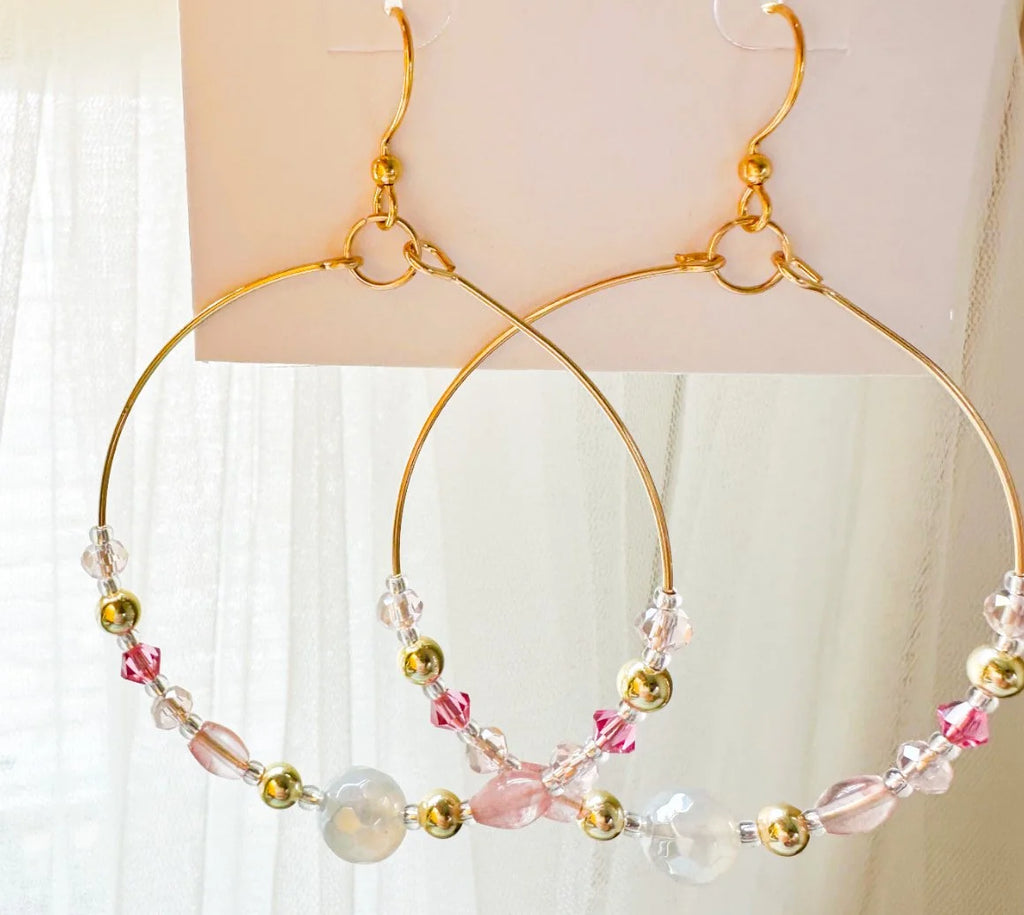 Hoop Earrings Pink Crystal Mystic Agate