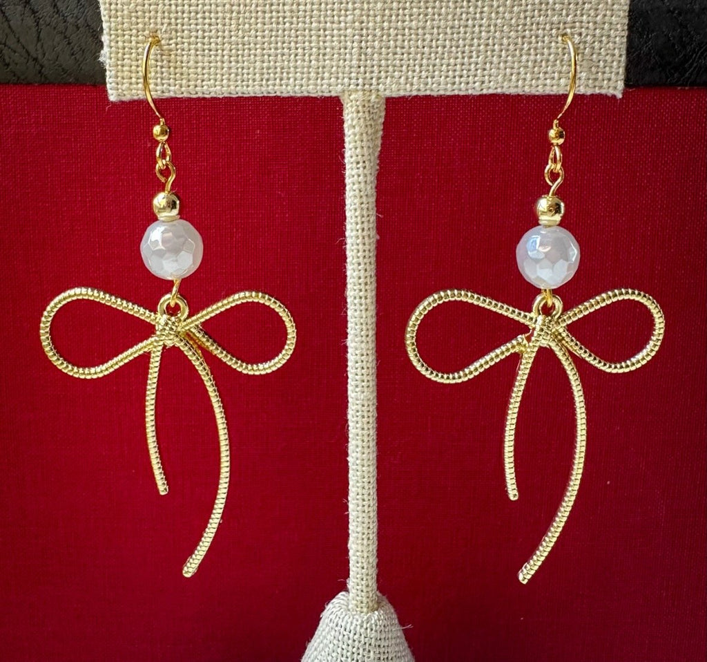 Large Gold Christmas Bow Earrings