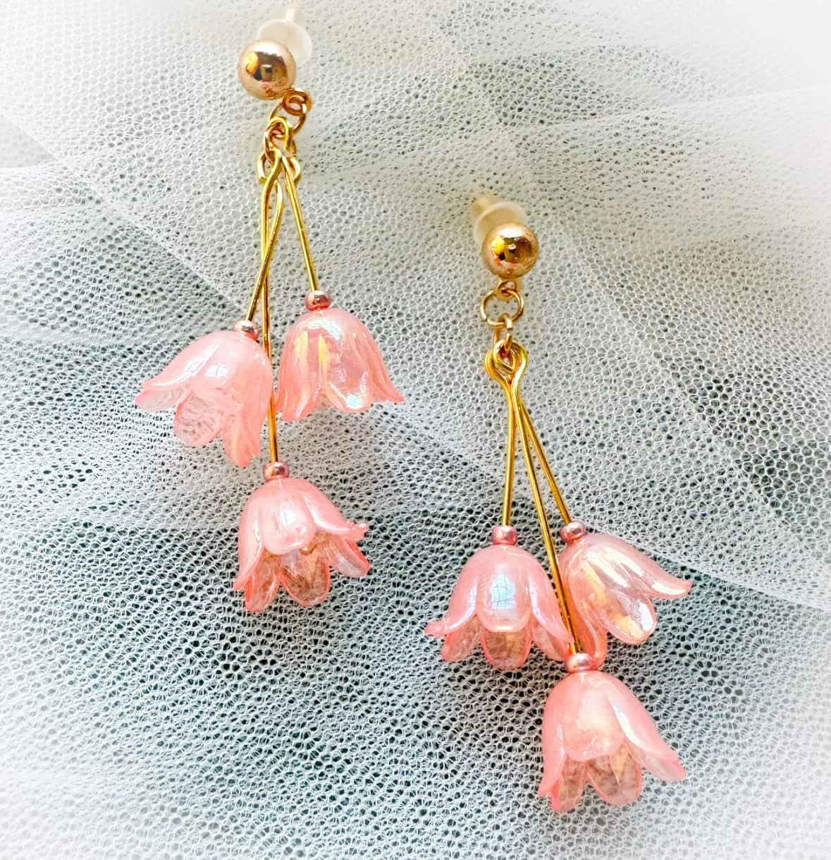 Long Dangle Earrings Cherry Blossom Petals