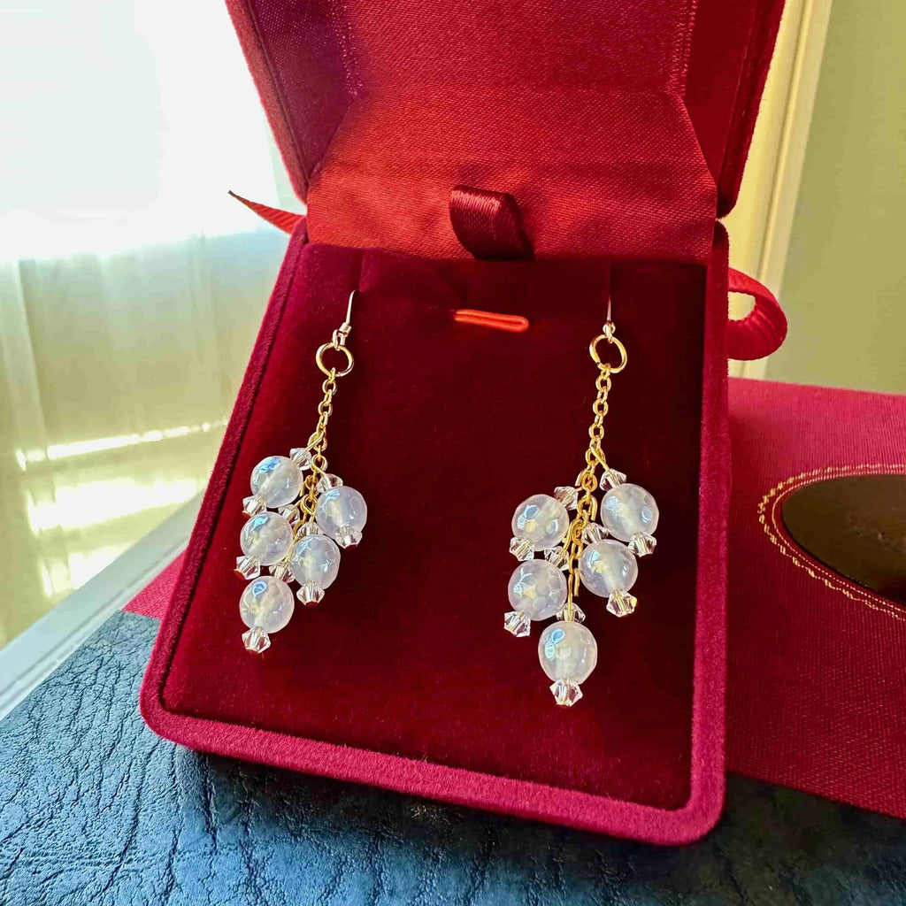 Mystic Agate Moonlight In Paris Earrings Red Velvet Box