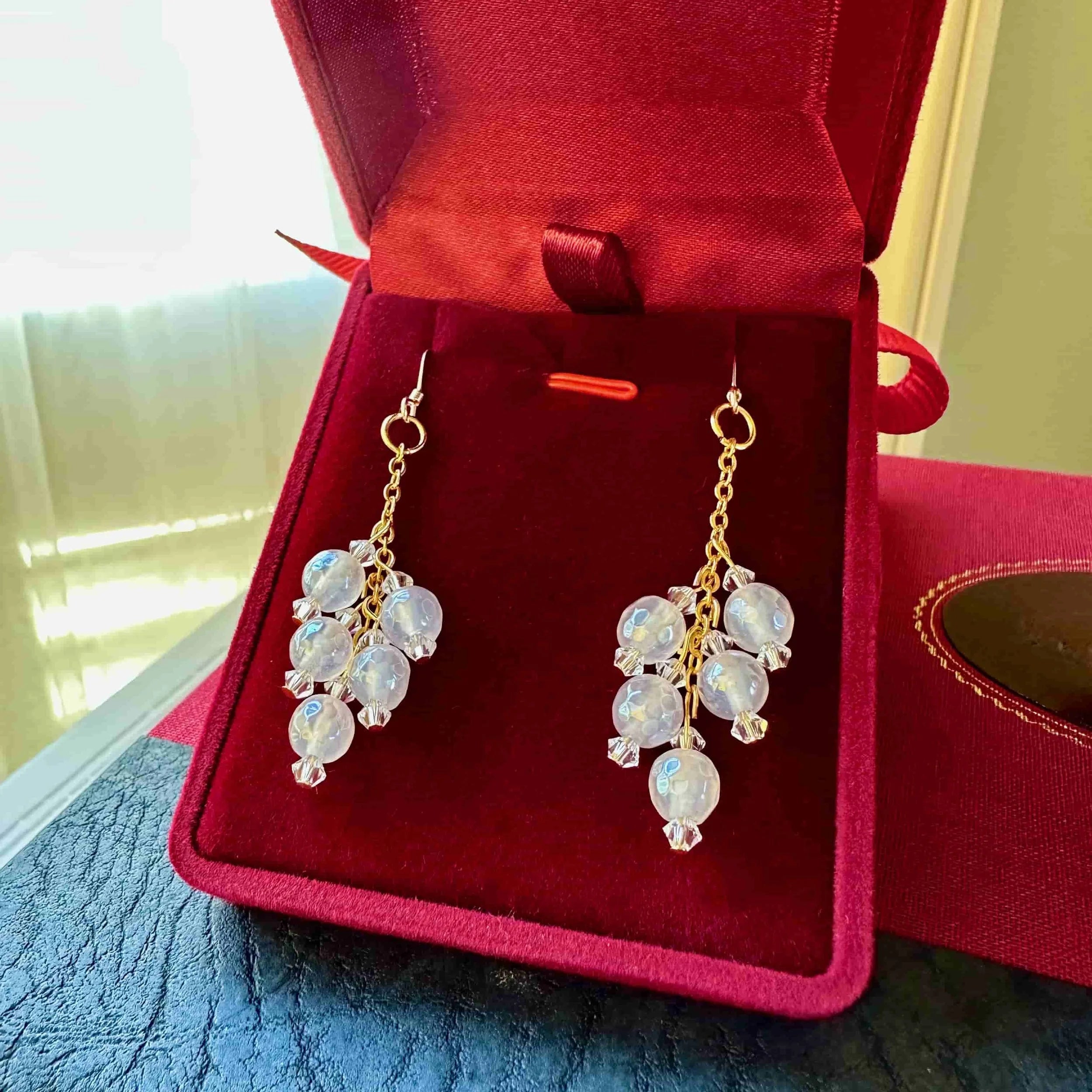 Mystic Agate Moonlight In Paris Earrings Red Velvet Box