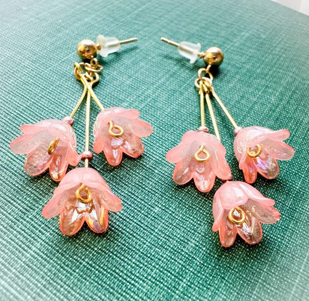 Peach Pink Cherry Blossom Dangle Earrings