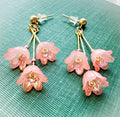 Peach Pink Cherry Blossom Dangle Earrings