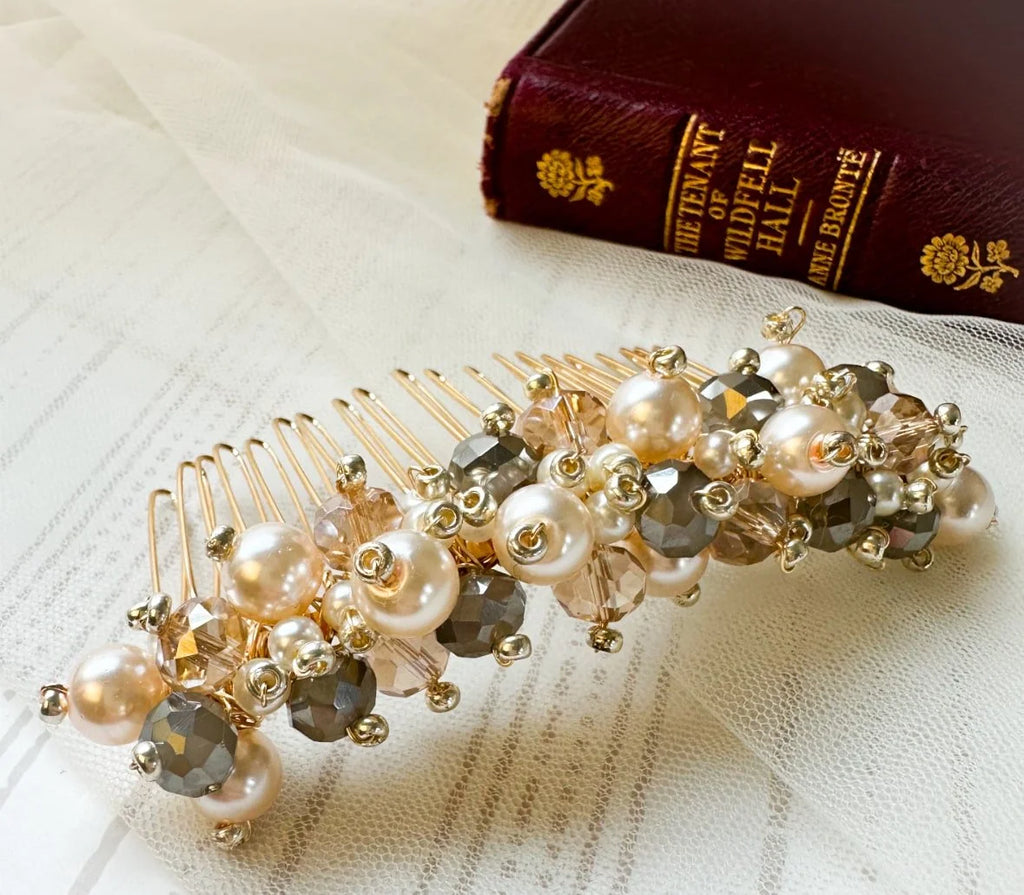 Pearl Grey Slate White Bridal Haircomb
