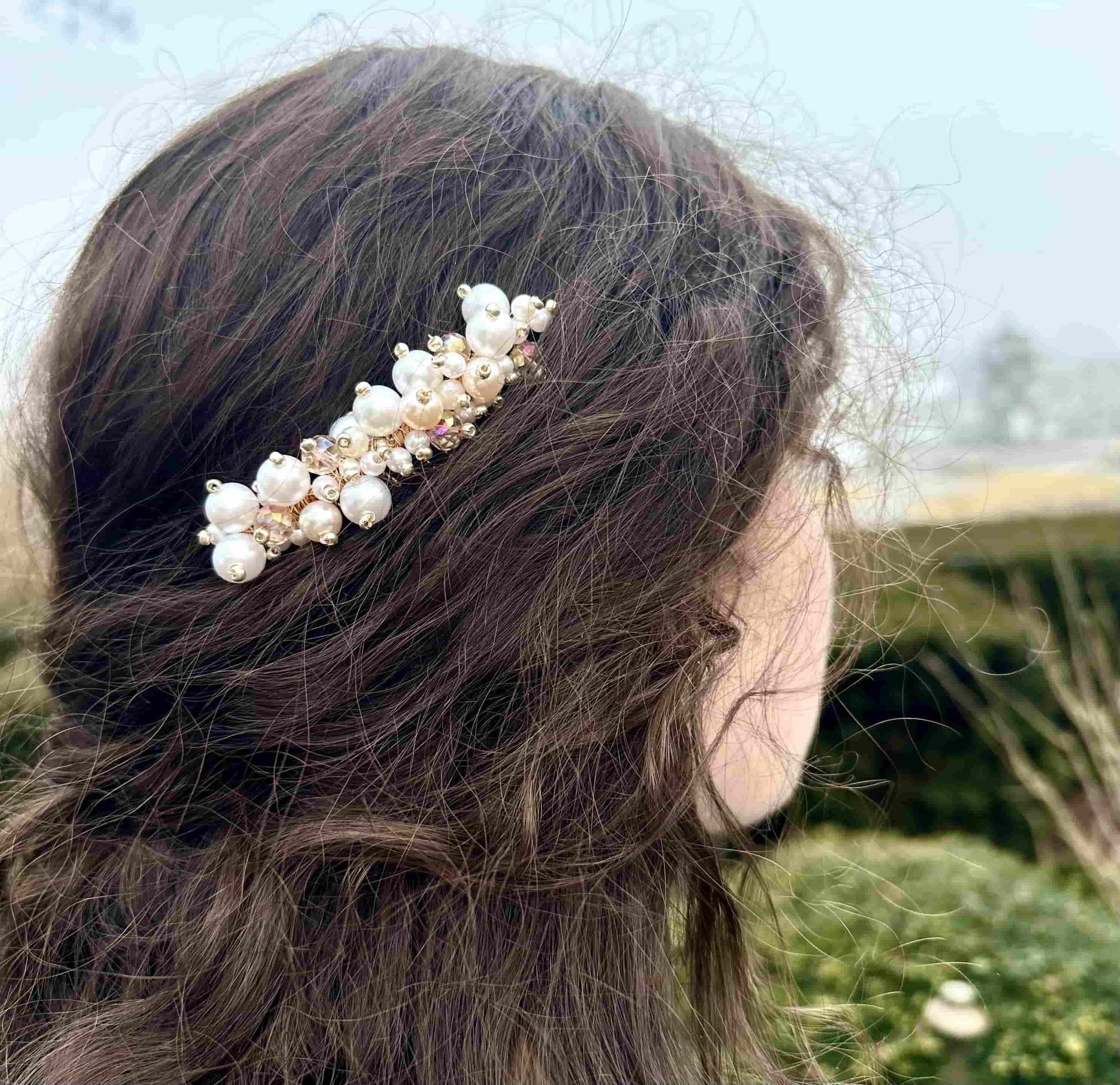 Pearl White Ivory Hair Comb Bridal