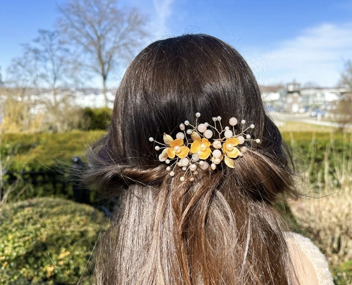 Pink Quartz Pearl Hair Bride Long