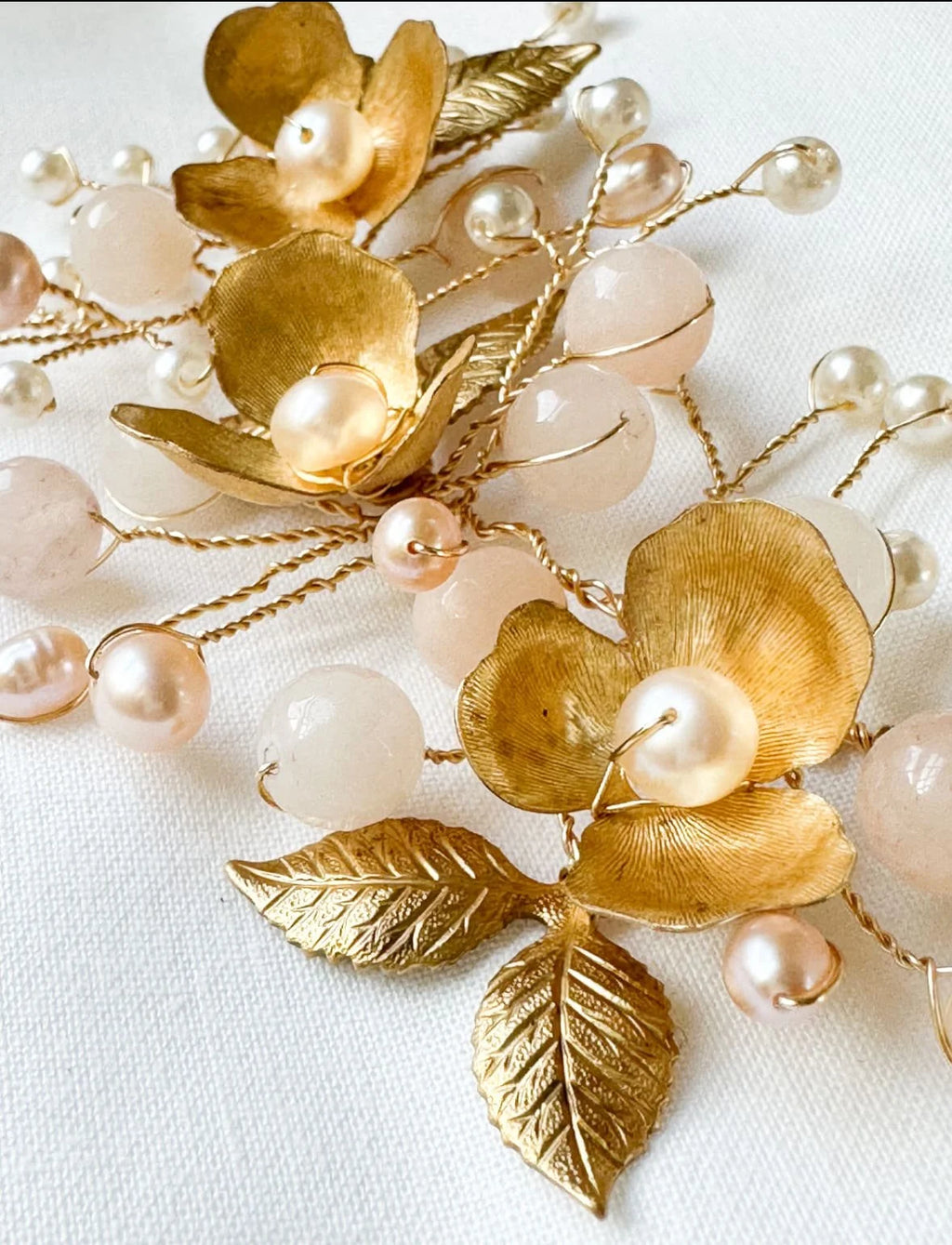 Pink Stone Pearl Flower Bridal Hair