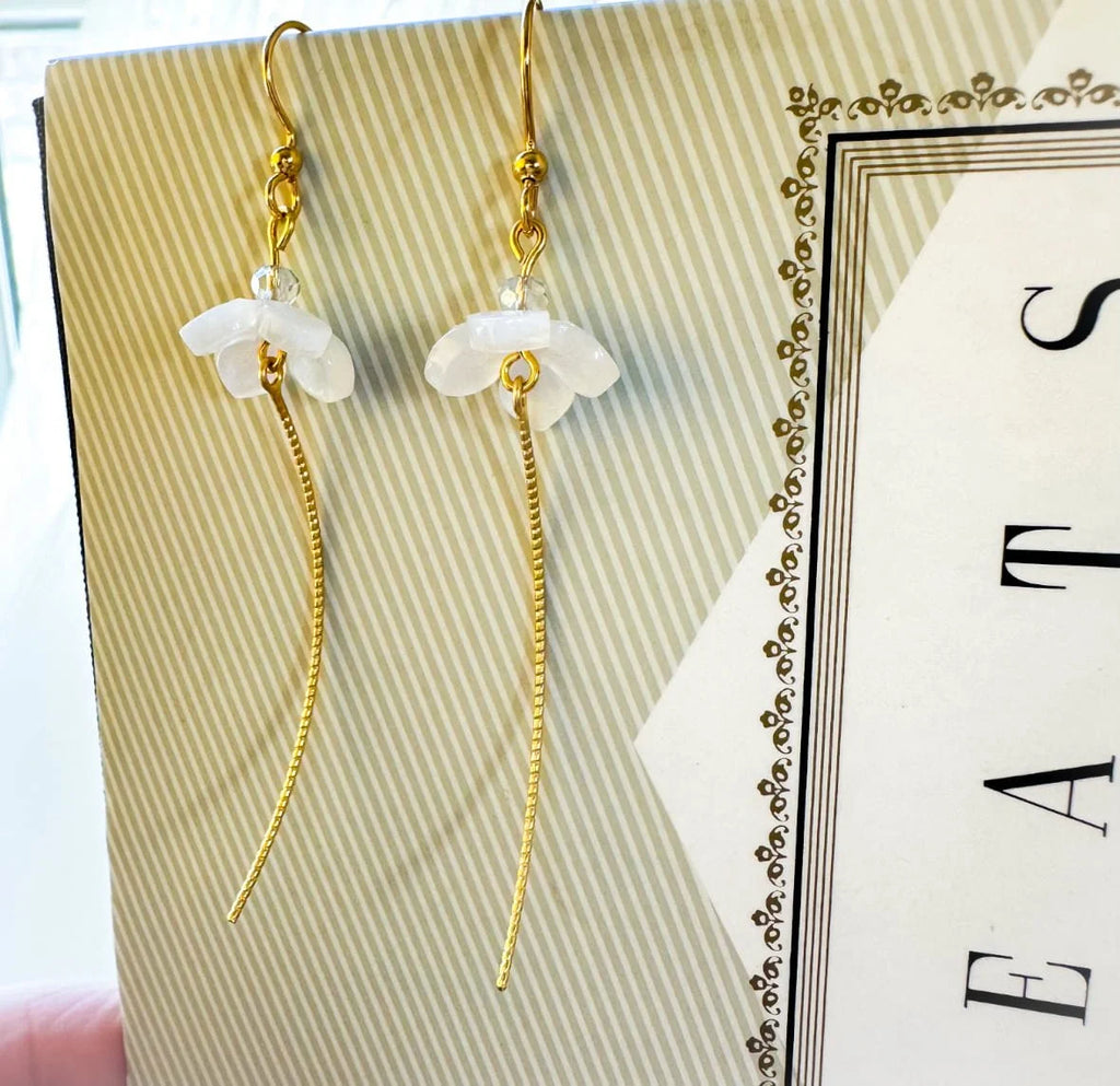 Pretty Little White Flower Long Earrings