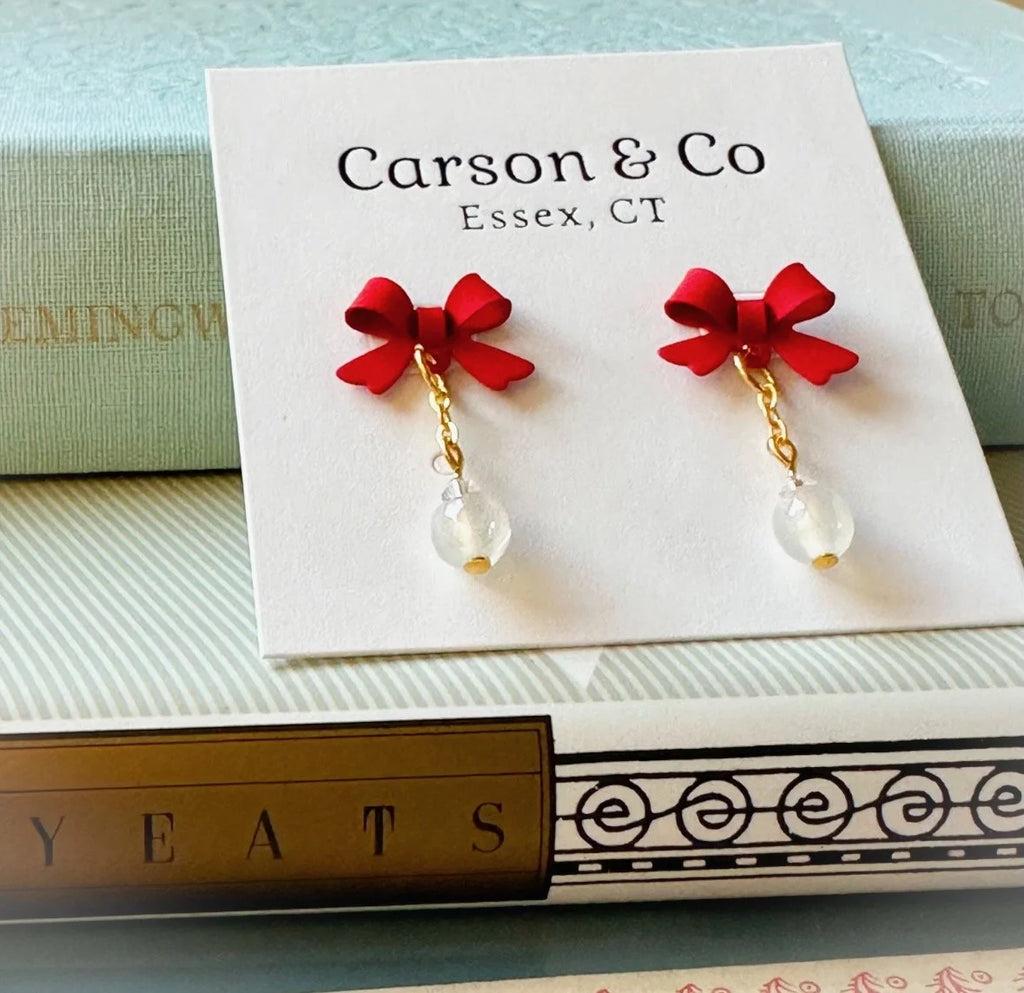 Red Bow Noel Christmas Earrings