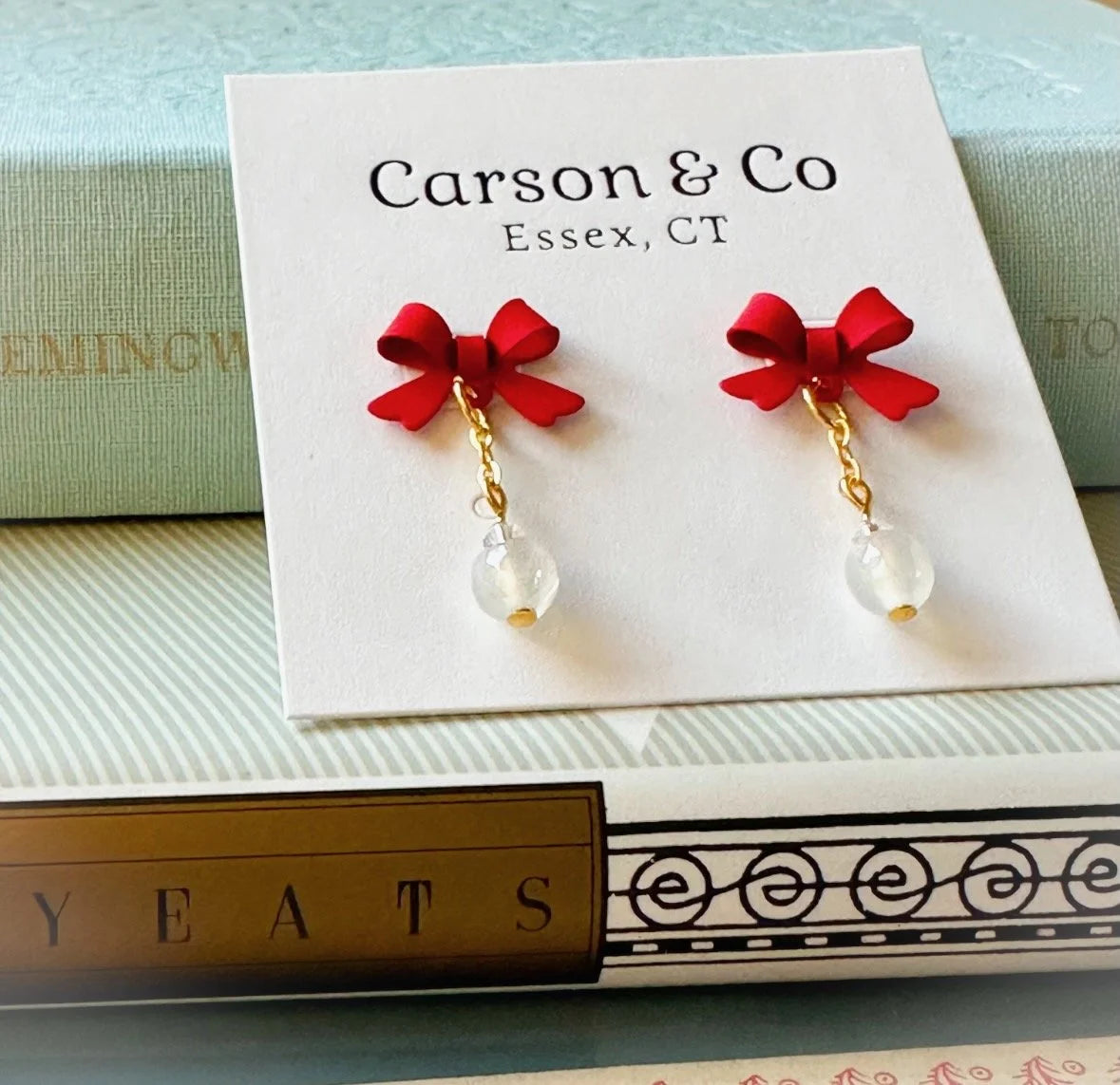 Red Bow Noel Christmas Earrings