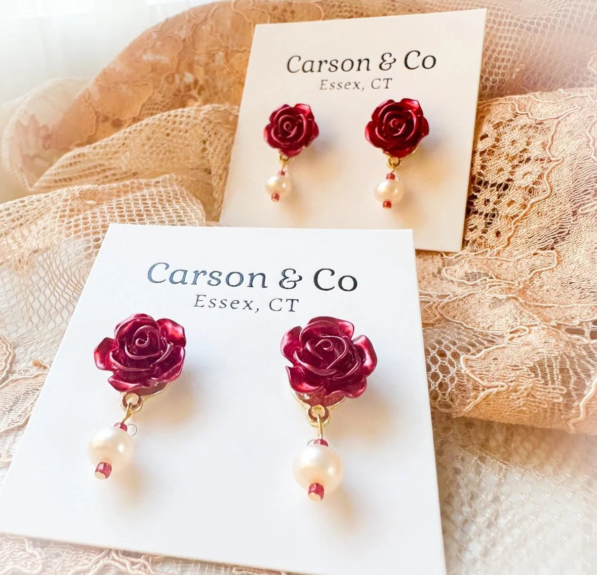 Rose Studs Pearl Drop Earrings