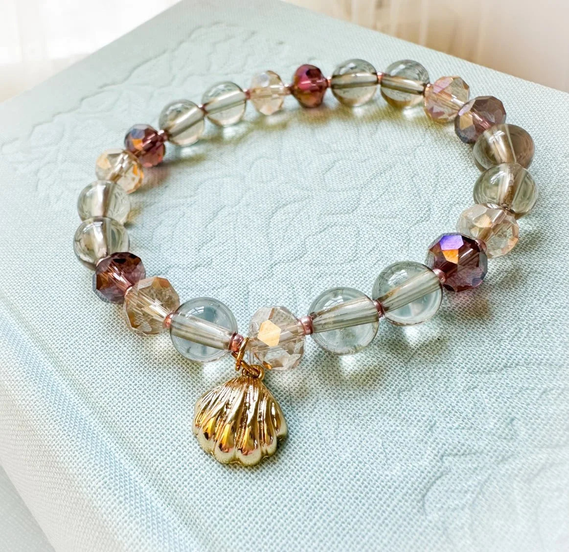 Smoky Quartz Bracelet Gold Shell Charm
