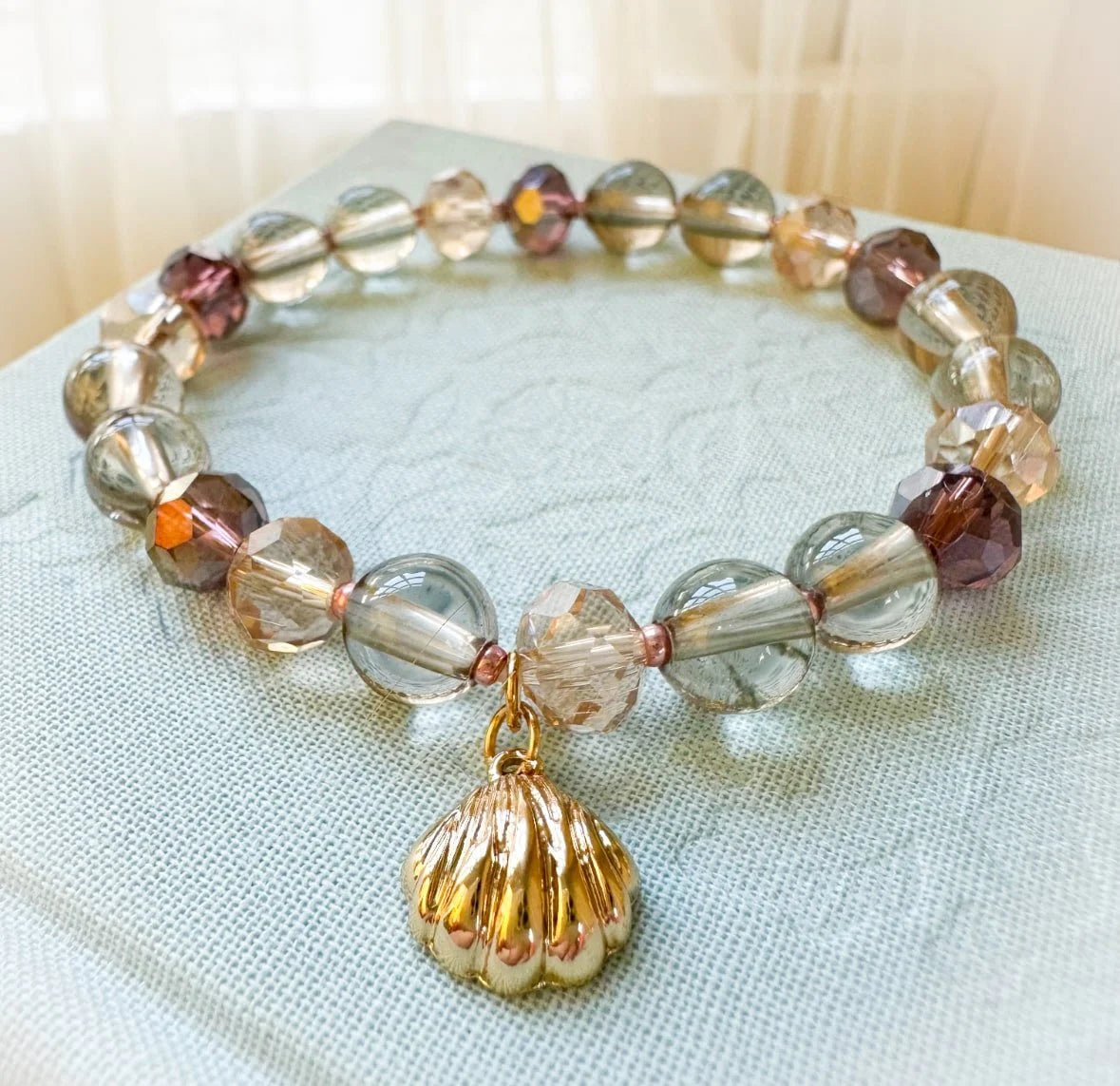 Smoky Quartz Elastic Bracelet Shell