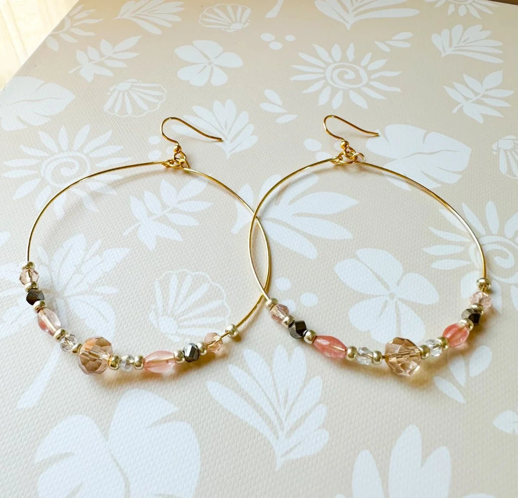 Strawberry Quartz Large Hoop Summer Beach Vibe Earrings