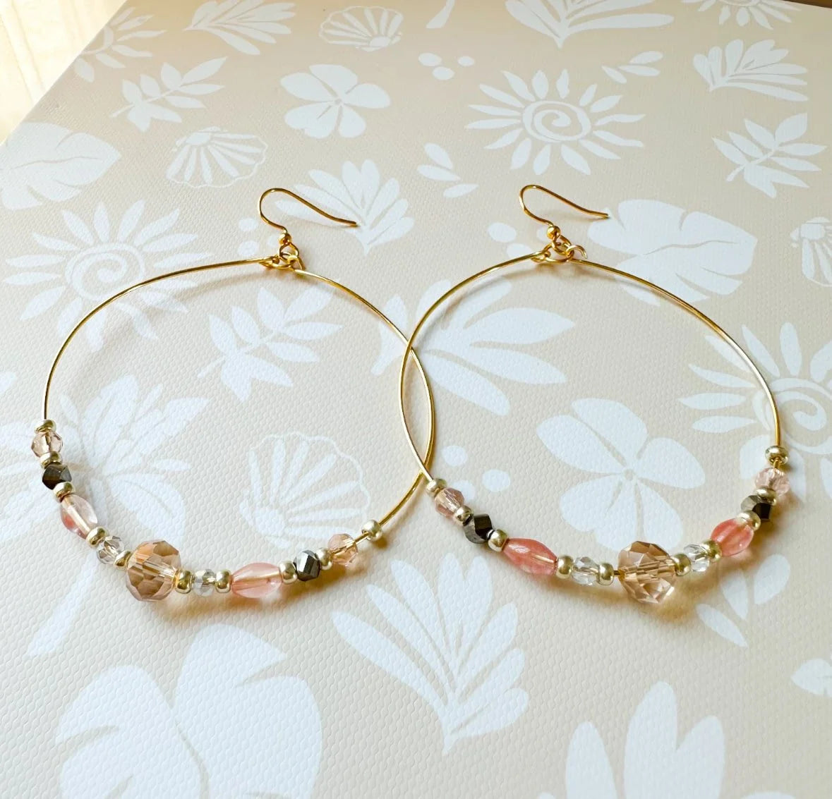 Strawberry Quartz Large Hoop Summer Beach Vibe Earrings