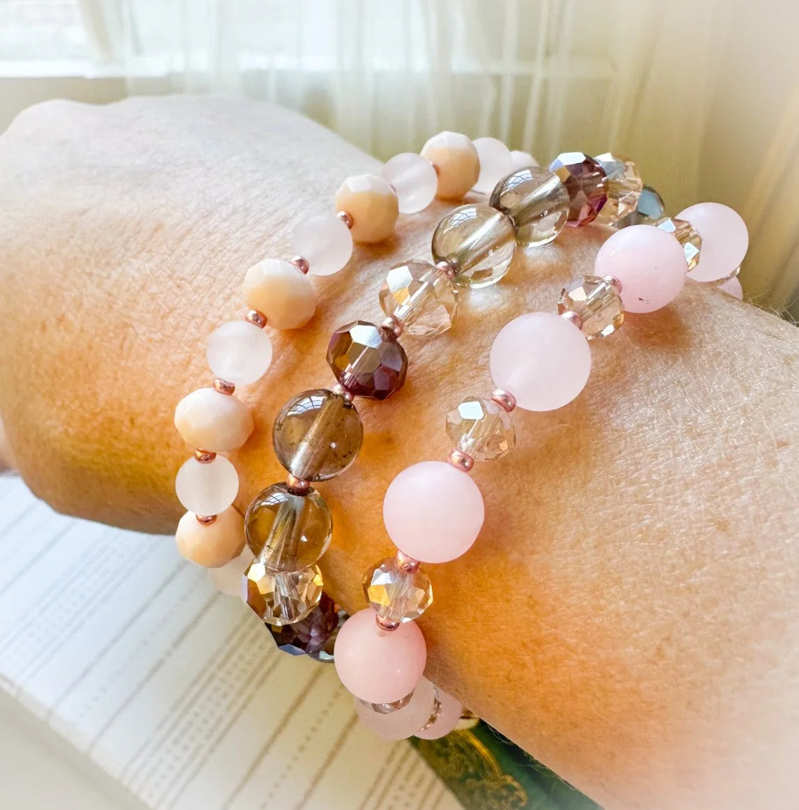 Three Pale Pink Stone Bracelets