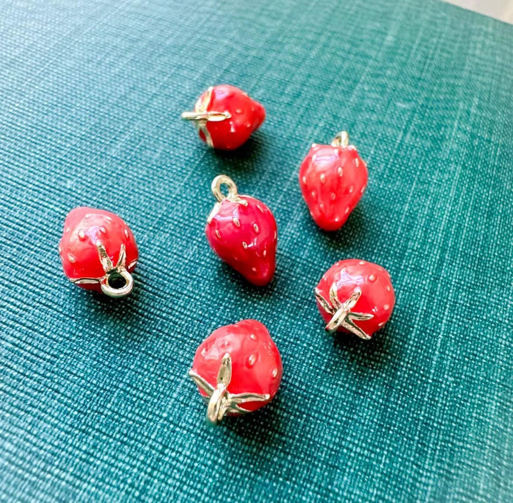 Tiny Enamel Strawberry Charms