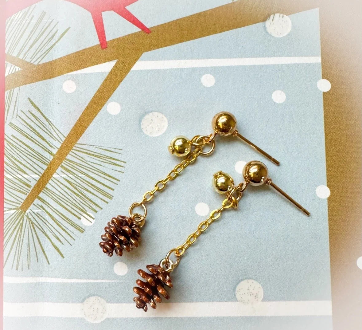 Tiny Pinecone Christmas Earrings