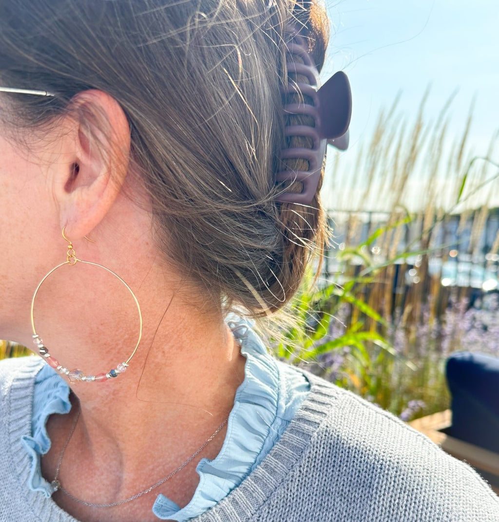 Very Large Hoop Earrings Gemstone Crystal