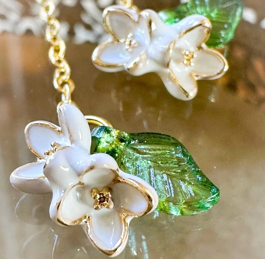 White Double Flower Charm Earrings