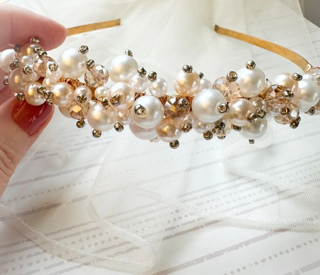 White Pearl Wedding Headband Bridal Hair