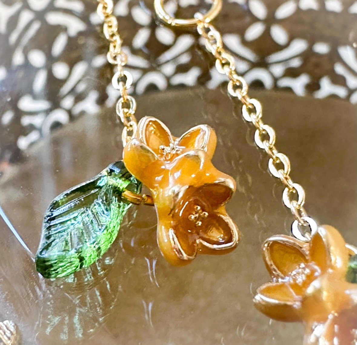 Yellow Double Charm Flower Earrings