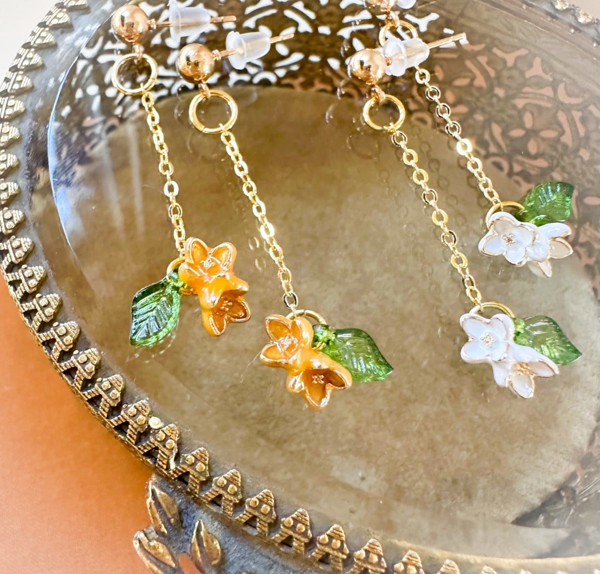 Yellow White Petal Earrings